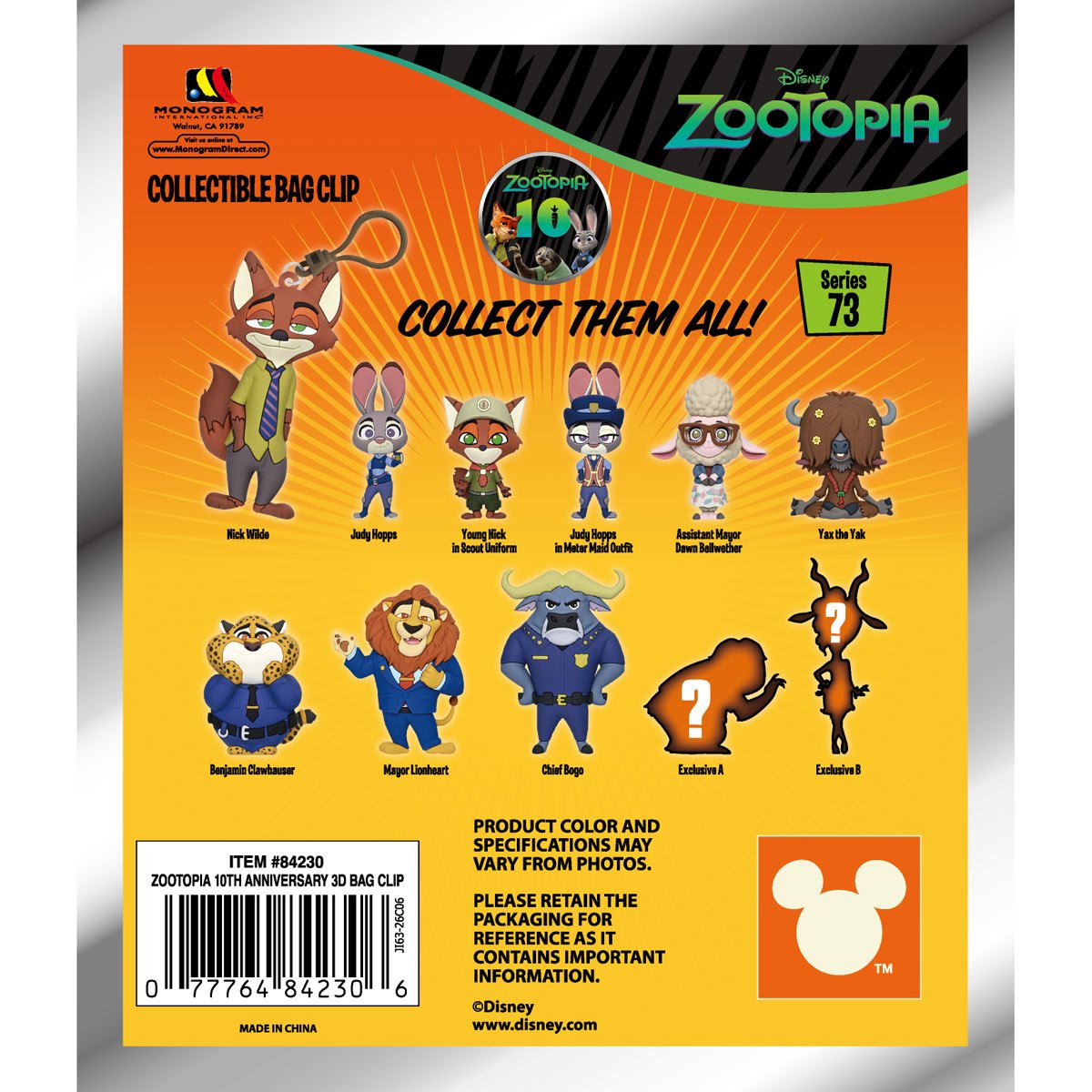Zootopia 10th Anniversary Series 73 3D Foam Bag Clip